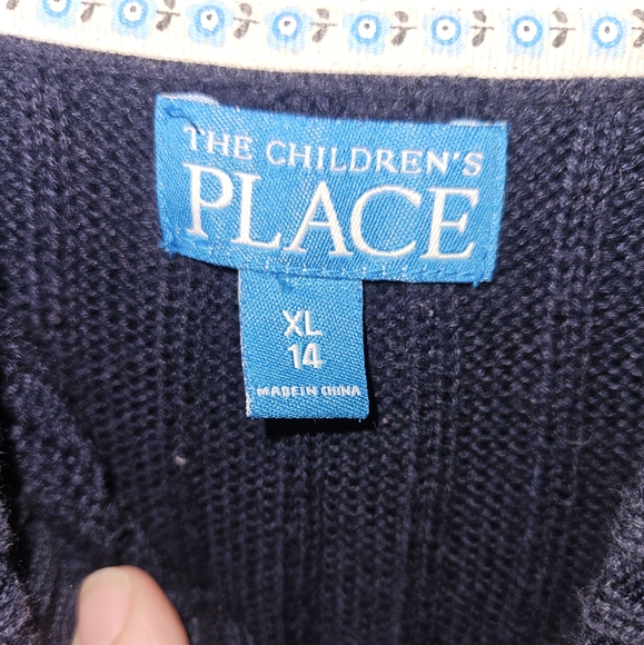 The Children's Place Navy Ribbed Hooded Cardigan Sweater, Size XL 14 - Picture 3 of 5